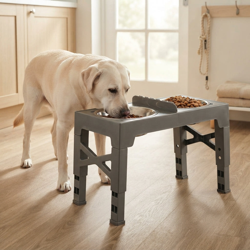 Gamelles surélevées réglables pour chien, labrador qui mange